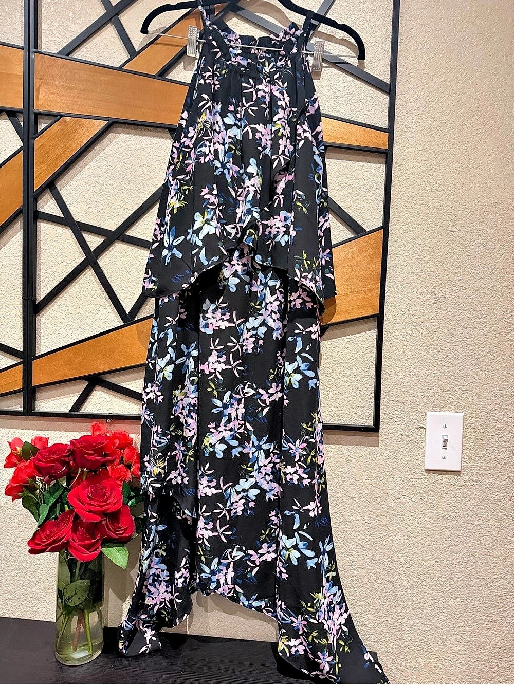 Floral Maxi Dress in Black & Pink Like New